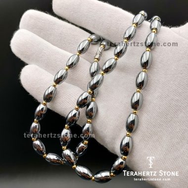 Terahertz Stone Spheroid Annular Gold Necklace 10mm + 2mm